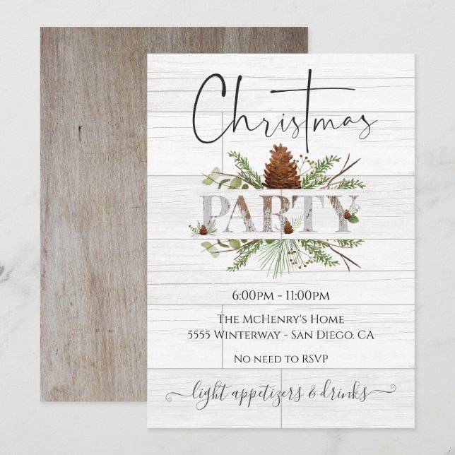 Invitation Farmhouse Farmhouse Fête de Noël (Devant / Derrière)