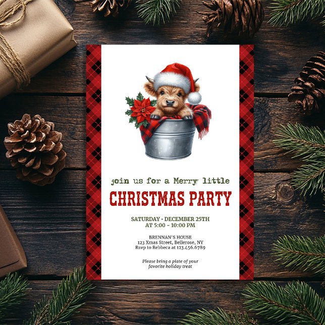 Invitation Farmhouse highland cow Christmas holiday invite (Farmhouse highland cow Christmas holiday invite)