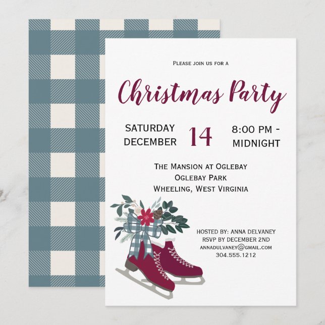 Invitation Farmhouse moderne Patinage sur glace Fête de Noël (Devant / Derrière)