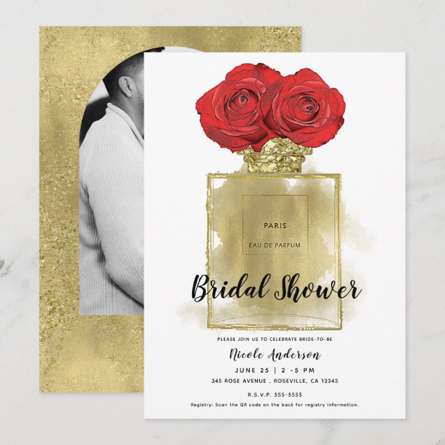 Invitation Fashion Florale Bouteille de parfum Roses rouges G (Devant / Derrière)