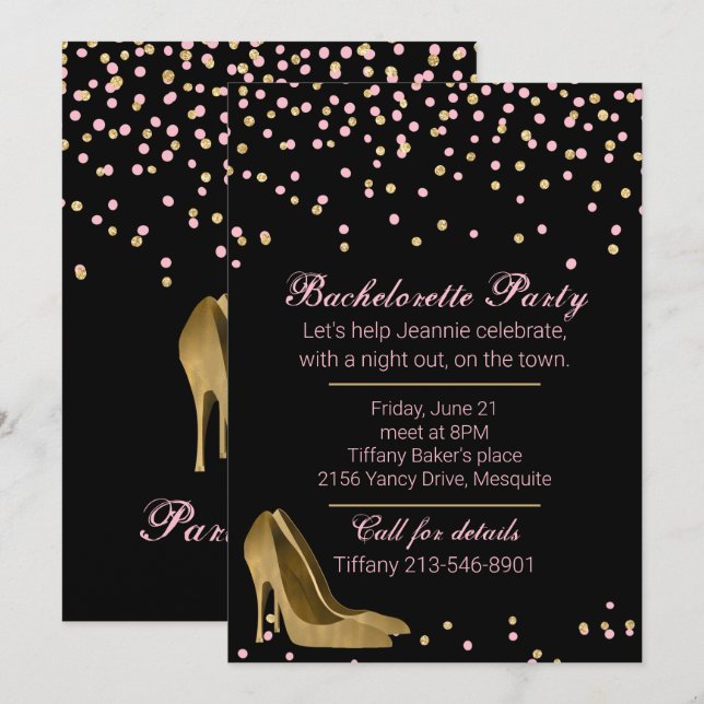 Invitation Fashion Gold Stiletto Bachelorette (Devant / Derrière)