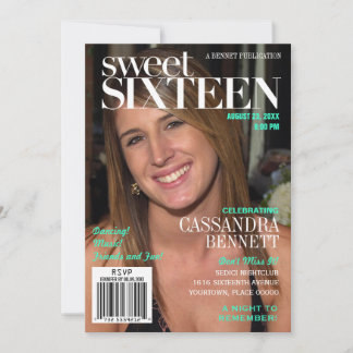 Invitation Fashion Magazine Turquoise Sweet sixteen Party