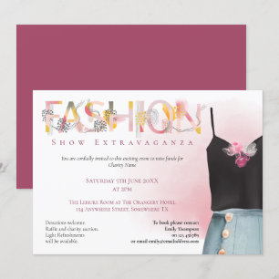 Invitation Fashion Show Événement Arty Typographie Raspberry 