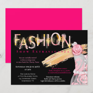 Invitation Fashion Show Événement Typographie Arty Rose Noir