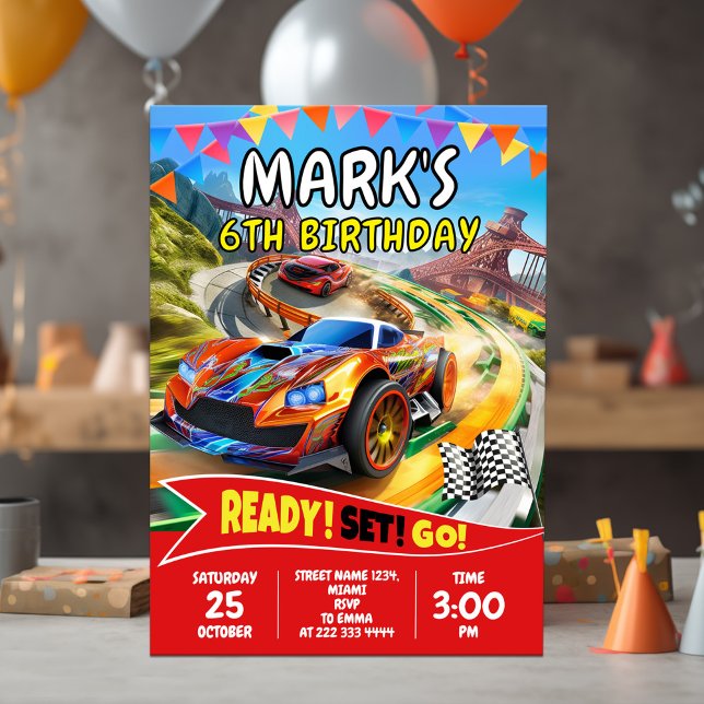 Invitation Fast Cars Racing Party pour les garçons (Créateur téléchargé)