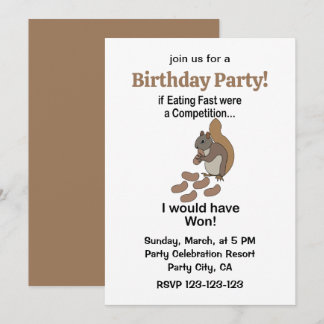 Invitation Fast Eating Squirrel Funny Birthday Party