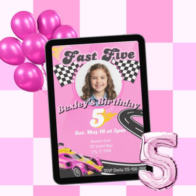 Invitation Fast Five, Picture Pink Racing 5th Birthday (Créateur téléchargé)