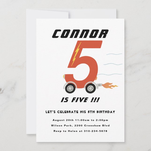 Invitation Fast Five Race Car Cinquième fête d'anniversaire (Devant)