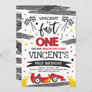 Invitation Fast One 1er Anniversaire Party Red Race Car Fast 