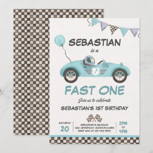 Invitation Fast One Anniversday Party Blue Race Voiture 1er A