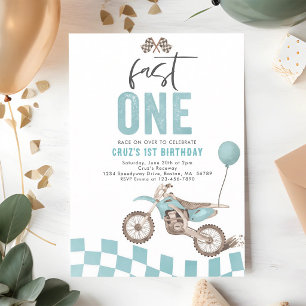 Invitation Fast One Blue Dirt Bike Boy 1er Anniversaire