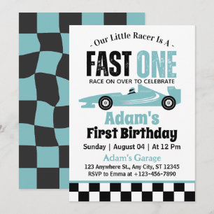 Invitation Fast One Blue Race Car Boy 1er anniversaire