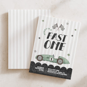 Invitation Fast One Boys Green Racecar 1er Anniversaire