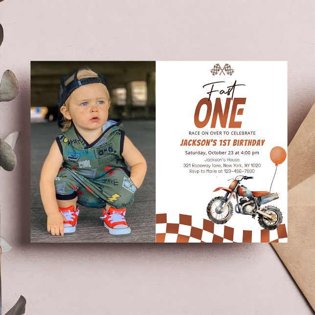 Invitation Fast One Dirt Bike Boy 1st Birthday Party Photo (Créateur téléchargé)