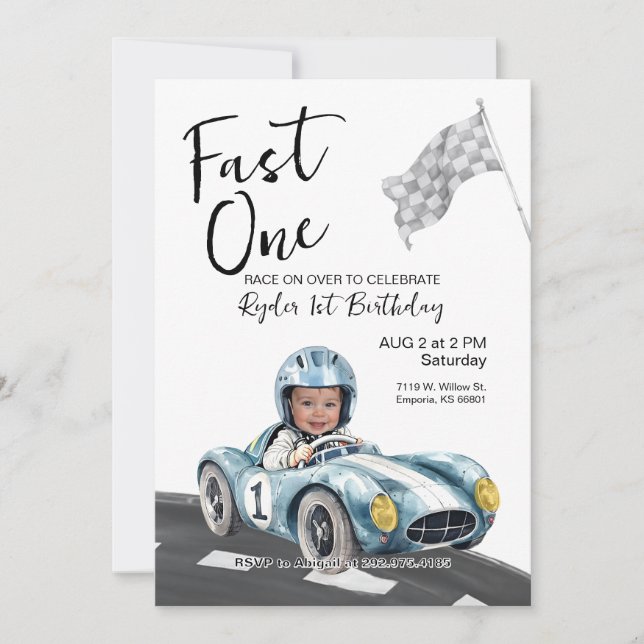 Invitation Fast One Race Car 1er Anniversaire Photo Invitatio (Devant)