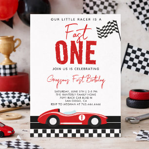 Invitation Fast One Race Car Boy 1ère fête d'anniversaire