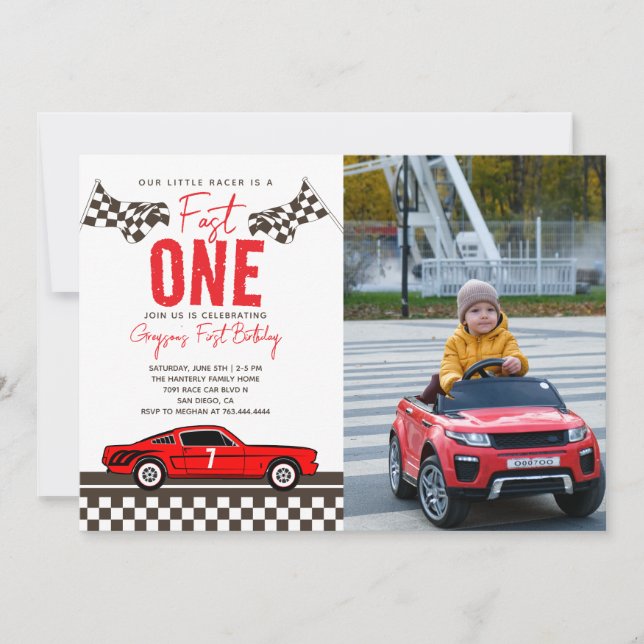 Invitation Fast One Race Car Boy 1ère fête d'anniversaire (Devant)