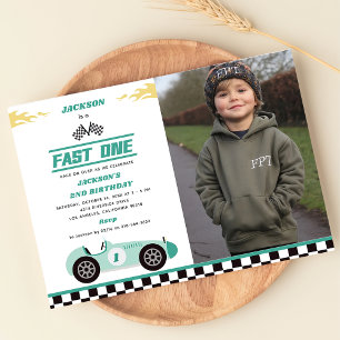 Invitation Fast One Race Car Boy 1st Birthday Party Photo