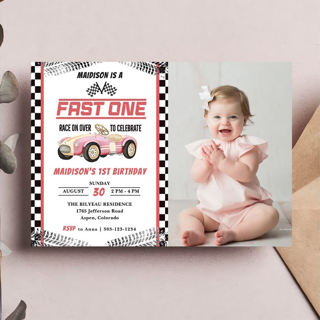 Invitation Fast One Race Car Girl 1er Anniversaire de fête Ph (Créateur téléchargé)
