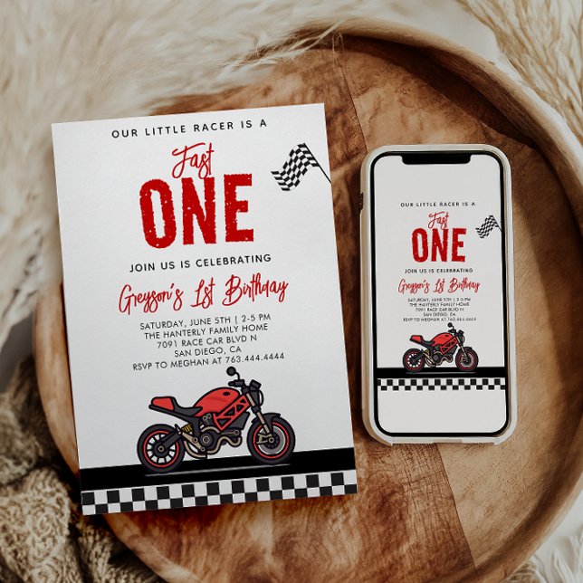 Invitation Fast One Race Motorcycle 1st Birthday Party (Créateur téléchargé)