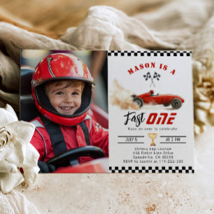 Invitation Fast One Red Photo Race voiture garçon 1er anniver