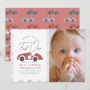 Invitation Fast One Red Race Car Boy 1er Anniversaire Photo