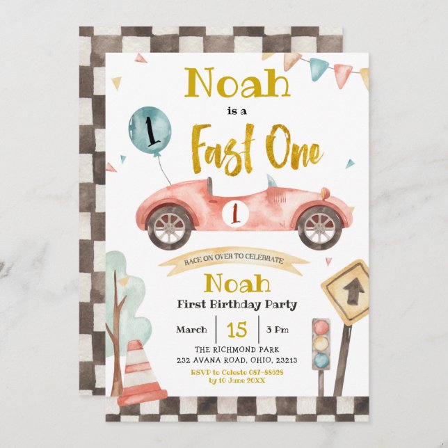 Invitation Fast One Retro Racing Car (Devant / Derrière)