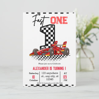 Invitation Fast One Speed Red Race 1st Birthday Boy