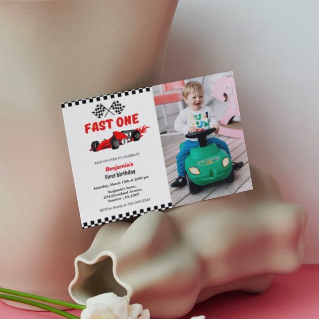 Invitation Fast one voiture race garçon premier anniversaire  (Créateur téléchargé)