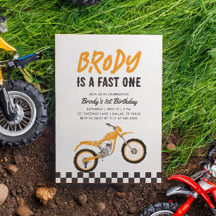 Invitation Fast One Yellow Dirt Bike Boy 1er anniversaire