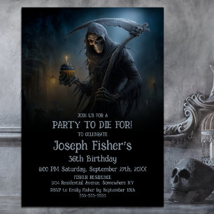 Invitation Faucheuse sinistre avec fête d'anniversaire Cupcak