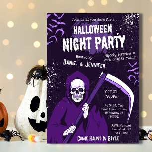 Invitation Faucheuse Soirée Halloween Violet Sombre
