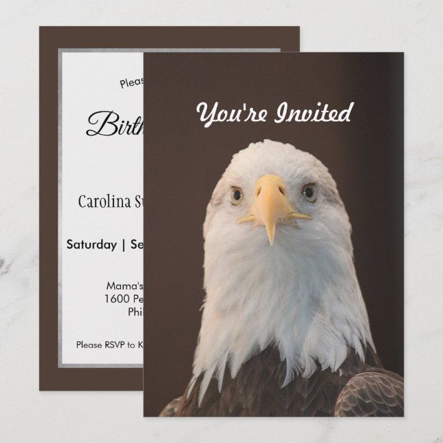 Invitation Faune Bald Eagle Portrait Photo Anniversaire (Devant / Derrière)
