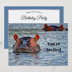 Invitation Faune Hippo photo d'eau Anniversaire