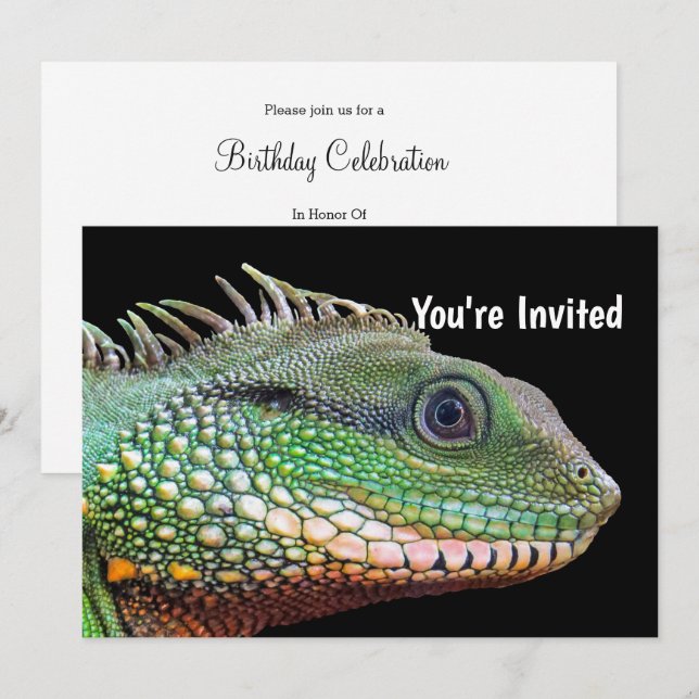 Invitation Faune Iguana Photo Anniversaire (Devant / Derrière)