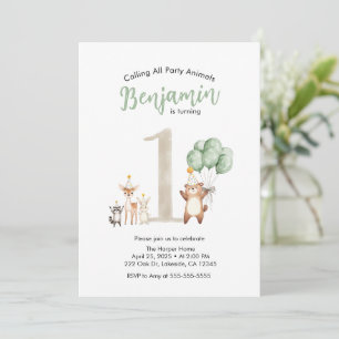 Invitation Faune mignonne Appel de la forêt Tous les fêtards 