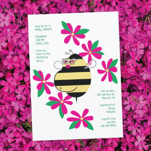 Invitation Fausse couche abeille avec lunettes Fleurs roses B