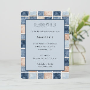 Invitation Fausse Jean Bleu Crème Anniversaire