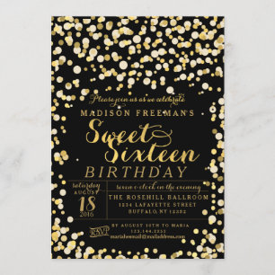 Invitation Fausse partie noire du bonbon 16 à confettis de