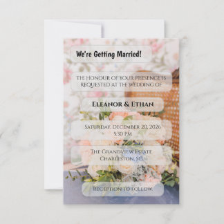 Invitation Fauteuil en rotin vintage Bouquet floral pêche et