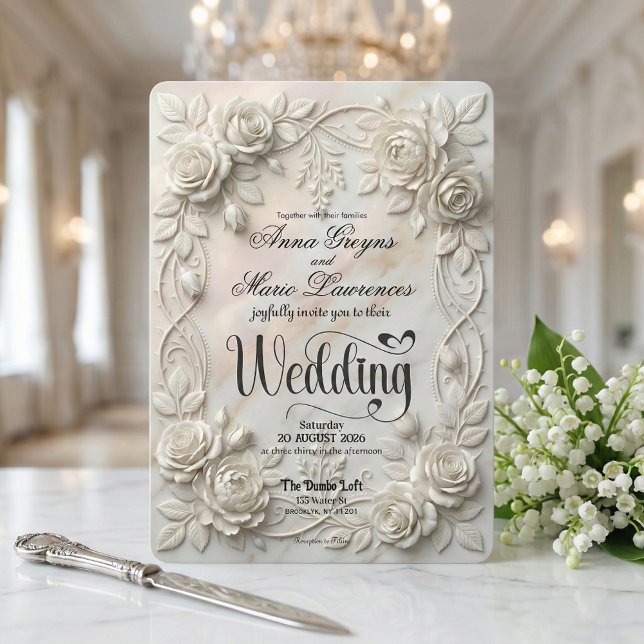 Invitation Faux 3D Embossed Floral Bas-Relief Classic (Créateur téléchargé)