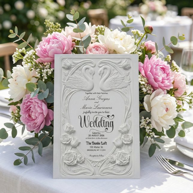 Invitation Faux 3D Embossed White Swan Floral Formal Wedding (Créateur téléchargé)