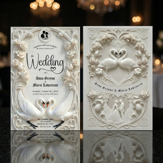 Invitation Faux 3D Sculpted Plaster Effect Ivory Wedding