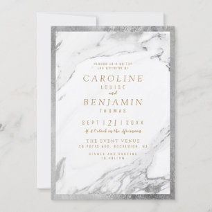 Invitation Faux argent feuille marbre luxe moderne mariage