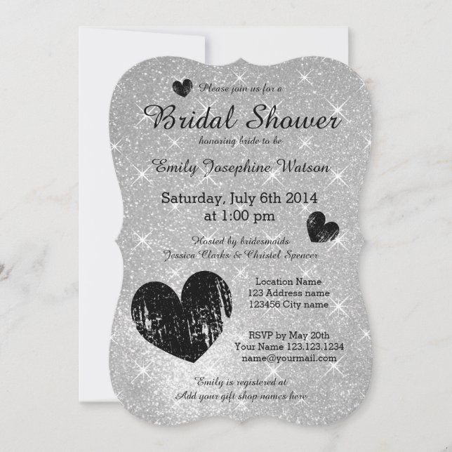 Invitation Faux argent noir parties scintillant nuptiale invi (Devant)