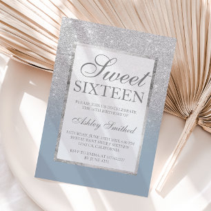Invitation Faux argent parties scintillant bleu élégant chic