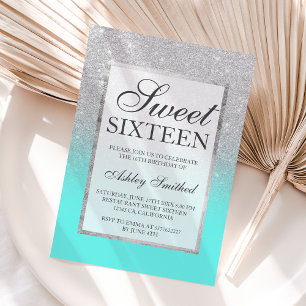 Invitation Faux argent parties scintillant turquoise chic Swe