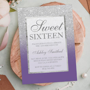 Invitation Faux argent parties scintillant violet élégant chi