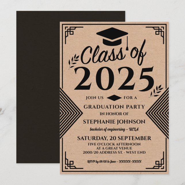 Invitation Faux Art Déco Art Déco moderne Fête de graduation (Devant / Derrière)