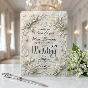 Invitation Faux Bas-Relief Floral en Relief Classique 3D